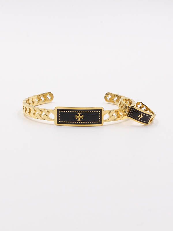 Tory Burch white and black bracelet and ring
