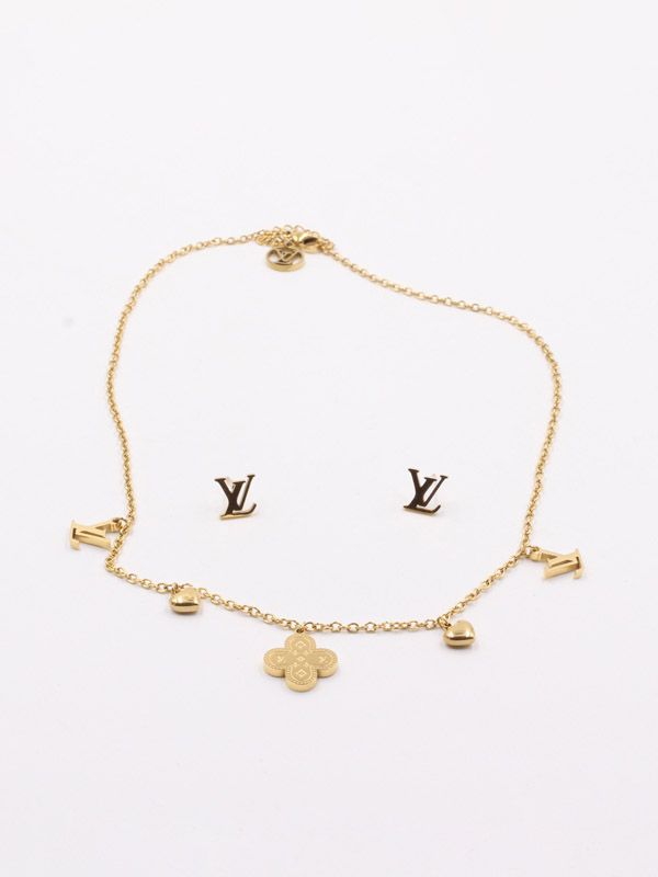 Louis Vuitton gold necklace and earring set