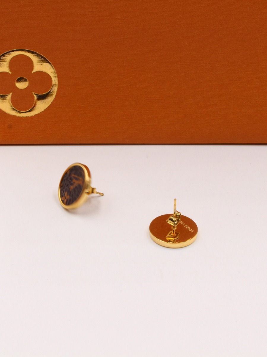 Louis Vuitton Circle Brown Leather Earrings