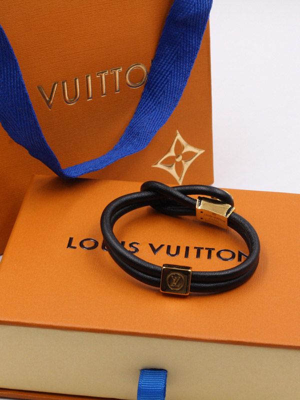 LOUIS VUITTON M6140 Leather Bangle Men's Bracelet w/box Black