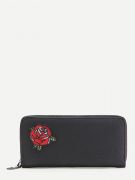 محفظة سوداء بتطريز وردة-1