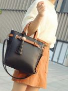 Black handbag with ribbon-8