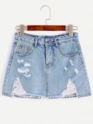 Short jeans skirt cut in front-3