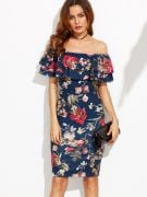 Strapless short-sleeved dress with flower print-5