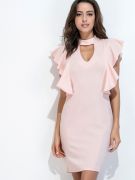 Dress the short pink color with ruffles from the sides on the chest-1