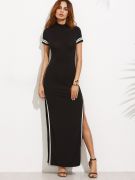 Long black dress with a short sleeve opening-1
