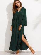 Dark green maxi dress with bell sleeves-3