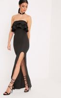 Black maxi dress with ruffles on the chest-1