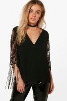 Blouse with lace sleeves-1