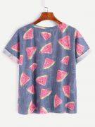 T-Shirt Print Watermelon Short Sleeve Round Jacket-3