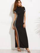 Long black dress with a short sleeve opening-2