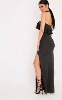 Black maxi dress with ruffles on the chest-3
