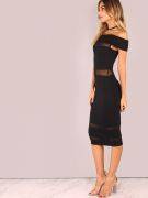 Stylish Dress Unveiled Shoulder - Black-2