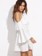 A white dress with open sleeves and a pouch on the sleeves-3