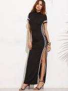 Long black dress with a short sleeve opening-3