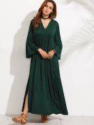 Dark green maxi dress with bell sleeves-2