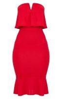فستان احمر متوسط الطول-4