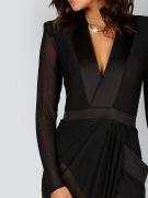 Black Dress Long Sleeve Open Front Transparent-5