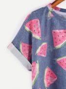 T-Shirt Print Watermelon Short Sleeve Round Jacket-4