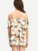 A white blouse with flower print and an open shoulder-4
