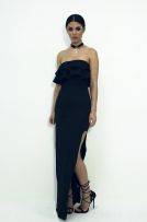 Black maxi dress with ruffles on the chest-5