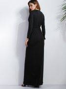 Open casual dress black with deep neckline long sleeve-4