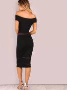 Stylish Dress Unveiled Shoulder - Black-5