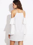 A white dress with open sleeves and a pouch on the sleeves-5