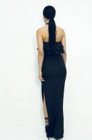 Black maxi dress with ruffles on the chest-4