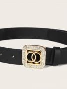 Chanel black leather belt-2
