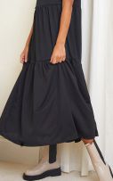 A black midi dress with short puff sleeves-3