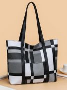 Large gray checkered bag-1