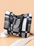 Large gray checkered bag-2