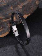 An elegant black twisted leather bracelet for men-1