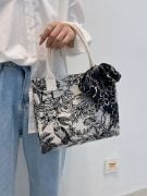 Canvas Graphic Handbag With Scarf-7