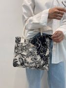 Canvas Graphic Handbag With Scarf-1