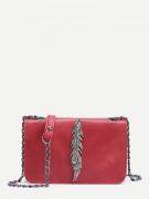 Shoulder bag decorated with metal leaf and chain-5