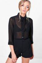 Nicole Black Shirt with Bauhaus Brand Necktie-1