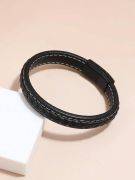 Elegant black leather bracelet for men-4