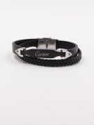 Cartier bracelet for men, black leather, double shine-1