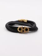Feragamo Double Leather Black Bracelets-1