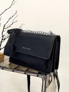 Square leather bag with silver chain-2