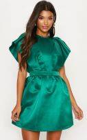 Short green satin dress-2