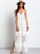 Maxi Long White Dress V-1