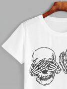 T-Shirt Short Sleeve White Skulls-3