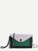 Women's shoulder bag with two colors and a chain-1