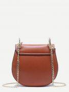 Leather shoulder bag with chain divided into two colors-2