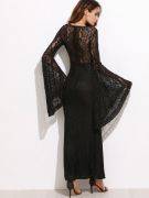 Long dress black lace with bell sleeves-4