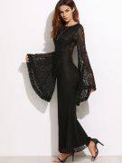Long dress black lace with bell sleeves-5