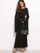 Long dress black lace with bell sleeves-6